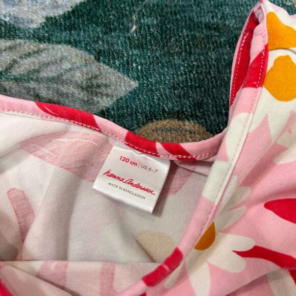 Hanna Andersson Dress Girls 6 Pink Red Floral Twirl Skater Floral Cotton Stretch - Picture 3 of 12